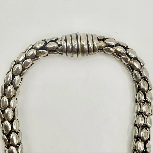 Chunky Silver Beaded Chain Necklace Textured Modern Statement - Picture 3 of 4